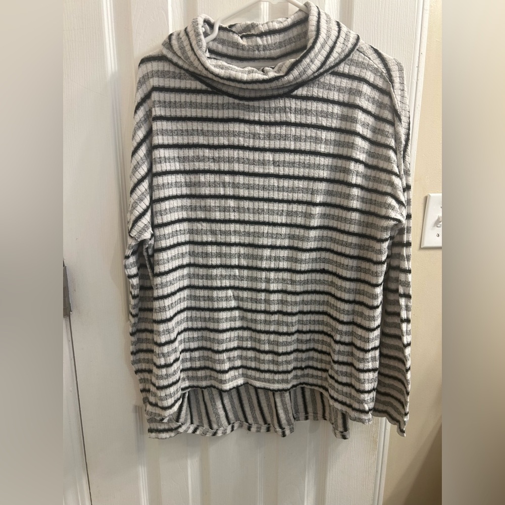 Striped Gray and White Women’s Pullover Sweater